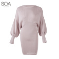 20ALW043 Women crew neck drop shoulder buttock sweater dress